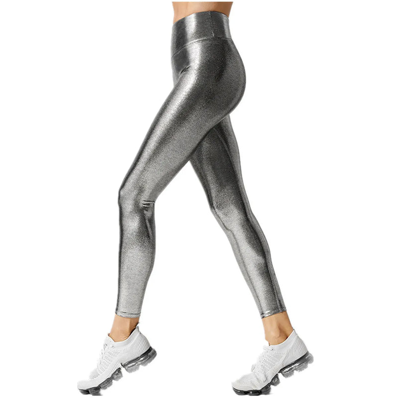 Metallic Foil Print Bodybuilding Compression Tights