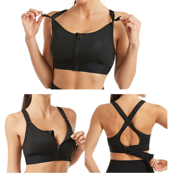 Shockproof Front Zipper Sports Bra